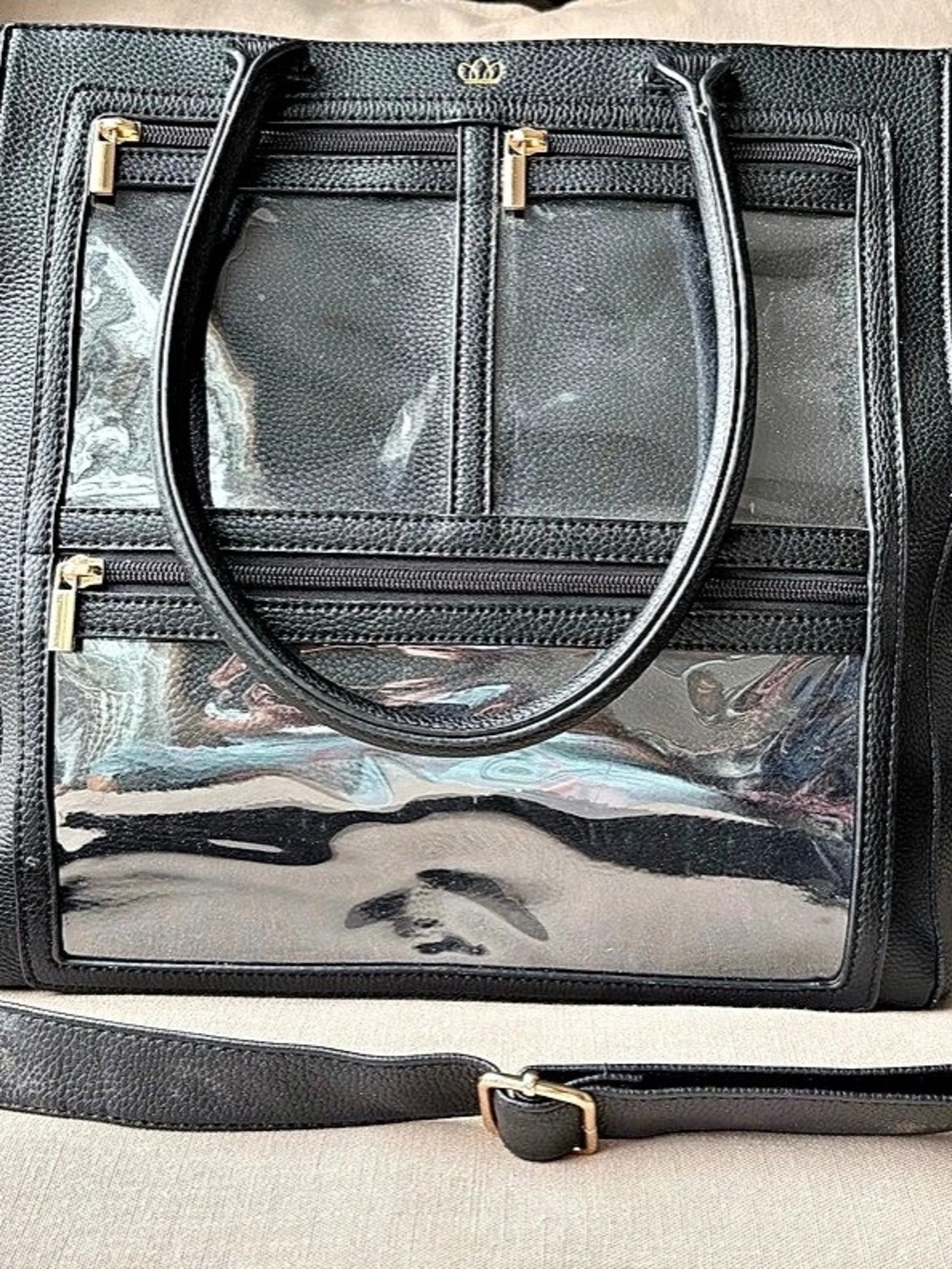 Piper Noble Black Leopard Expandable Display Tote Clear Window Crossbody